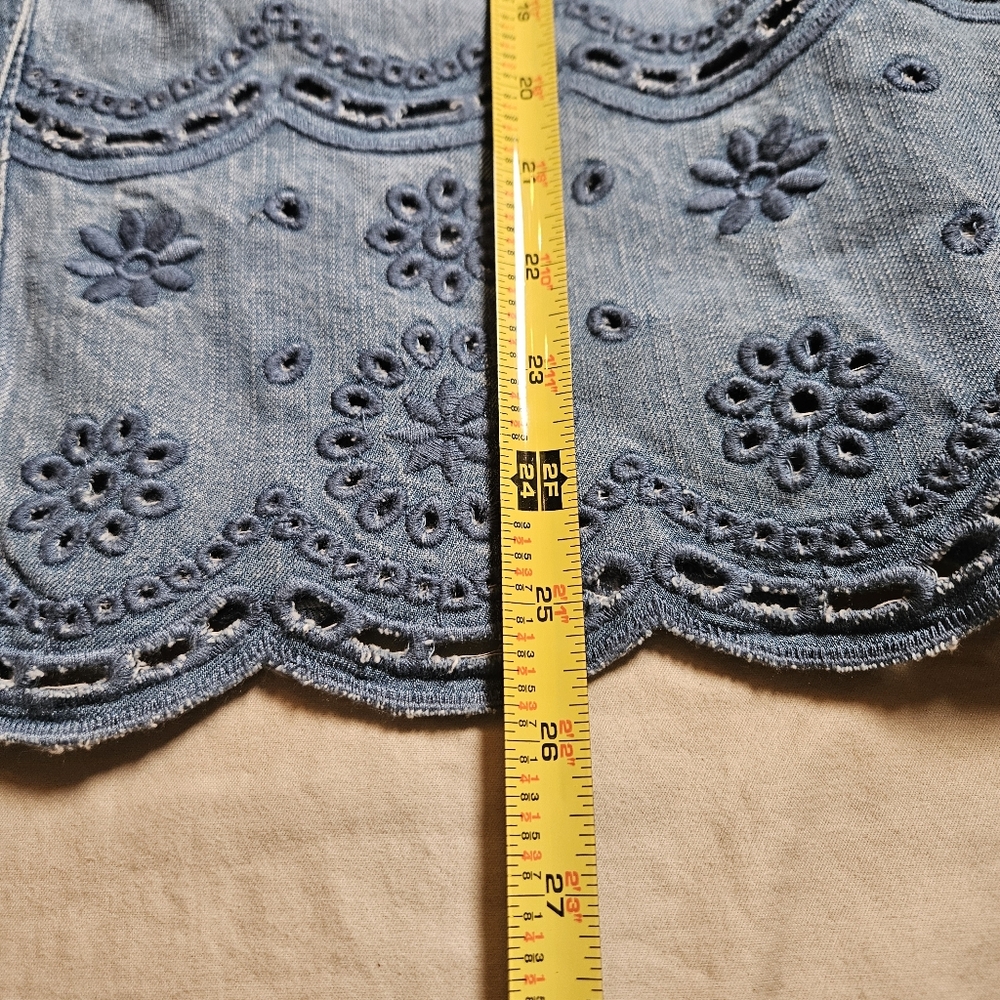 Naiif Denim Button-Up Shirt Jacket with Blue Eyelet Embroidery Trim‎ Boho L-XL - Picture 10 of 10